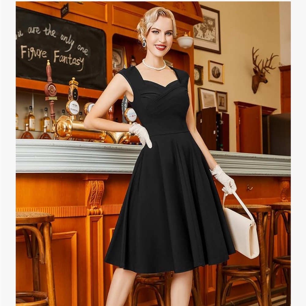 MUXXN Women's 1950s Capshoulder Vintage Wedding Retro Swing Dress NWT Size Large - Picture 6 of 16